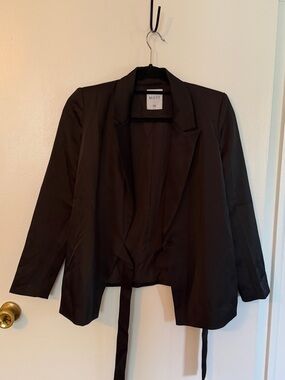 Black Women's Satin Asymmetrical Wrap Blazer